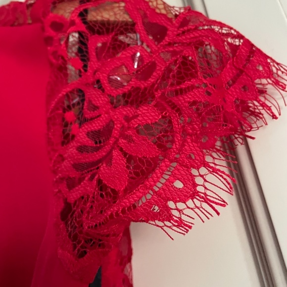 Bebe NWT Red Maxi Chiffon Eyelash Lace Backless Red Dress 2 - Picture 5 of 8